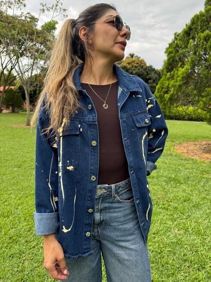 Chaqueta Jean Azul Pintada a Mano