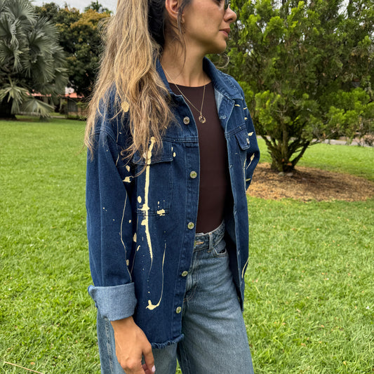 Chaqueta Jean Azul Pintada a Mano