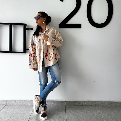 Chaqueta jeans oversize crema