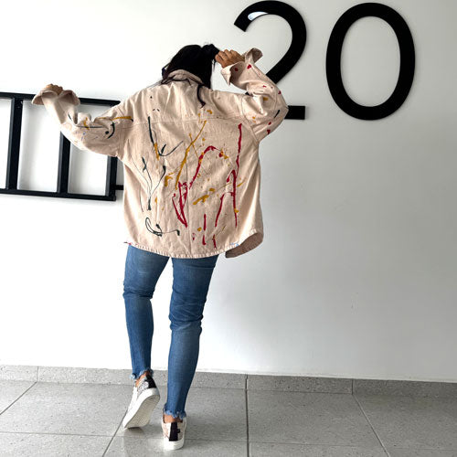 Chaqueta jeans oversize crema