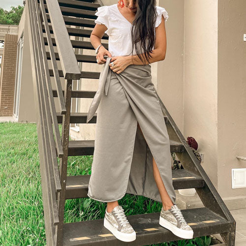 Gray tie skirt